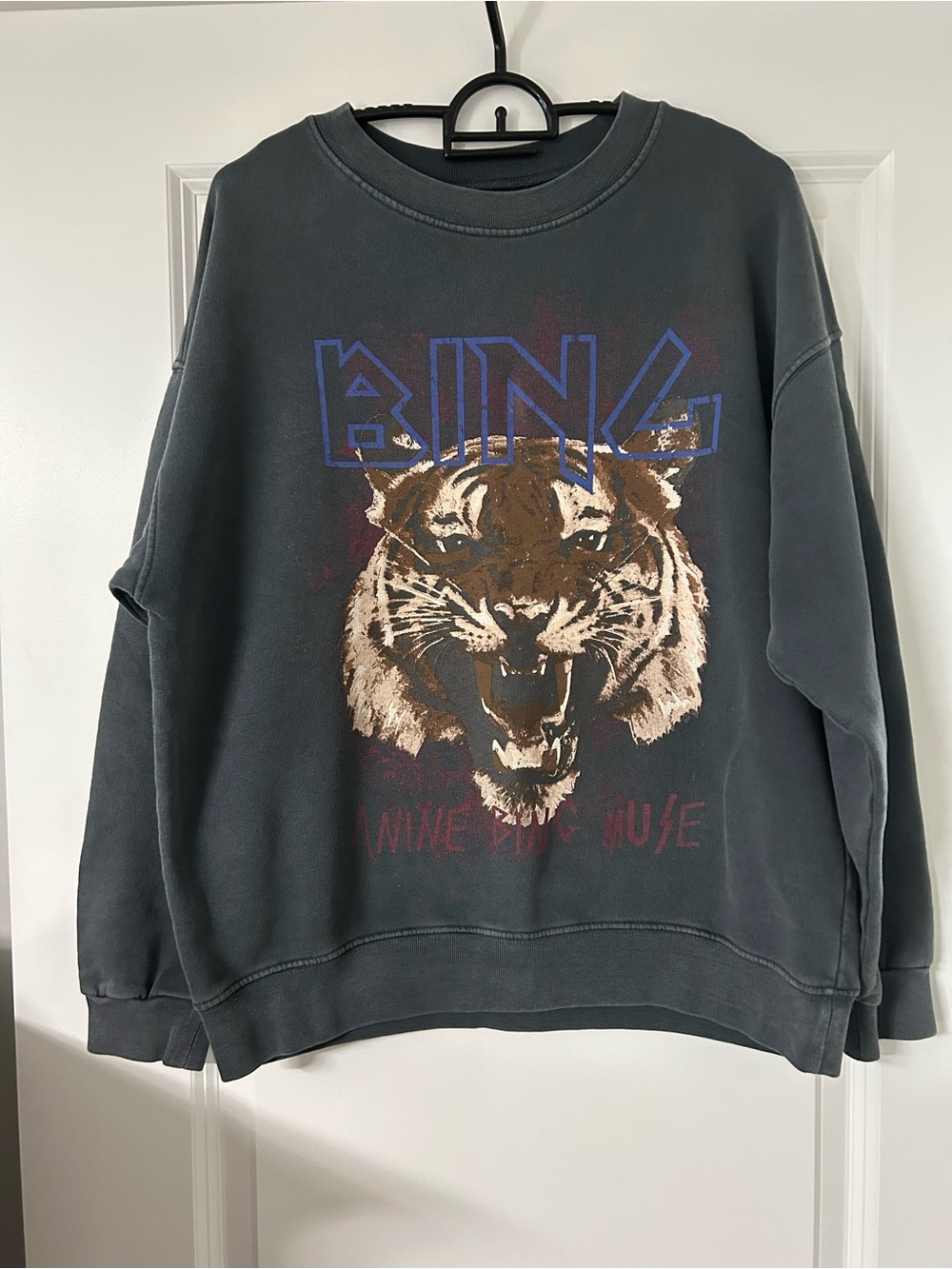 Anine Bing Charcoal Crewneck Sweatshirt with Tiger Graphic